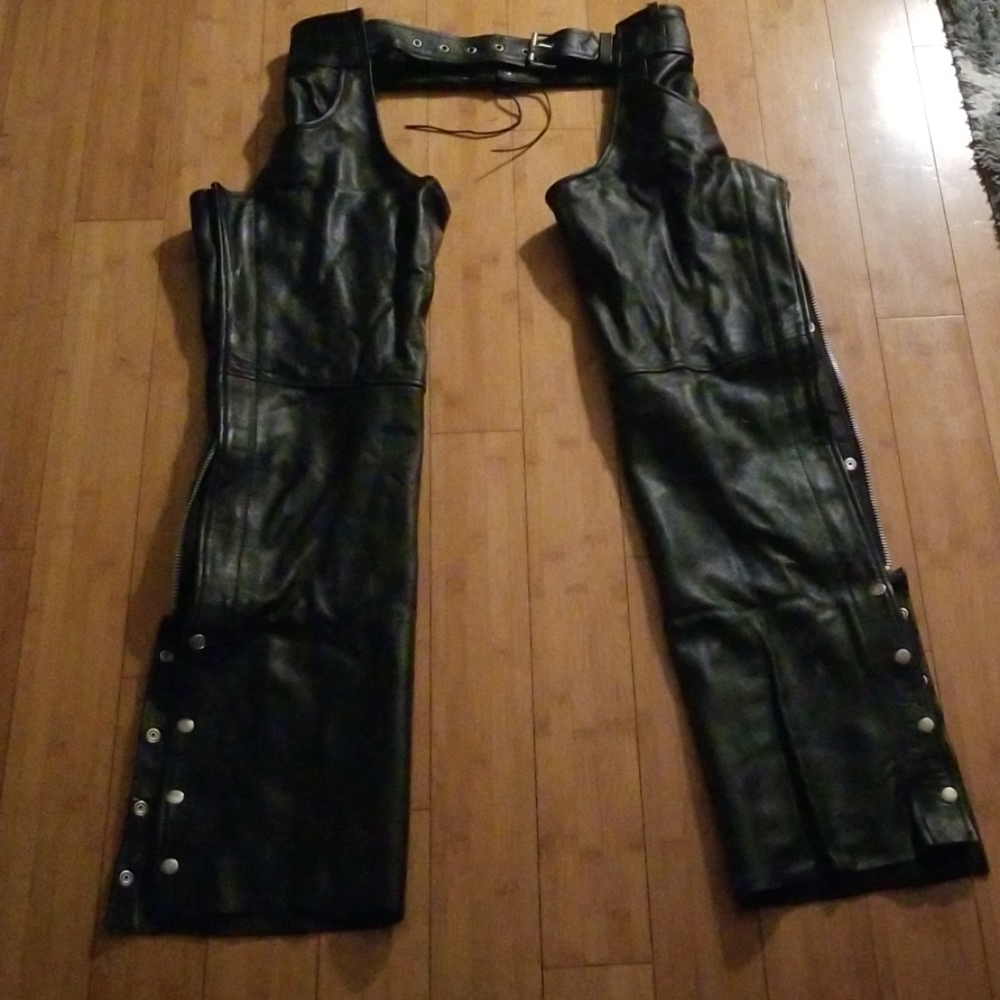 Leather motorcycle chaps mens or womens